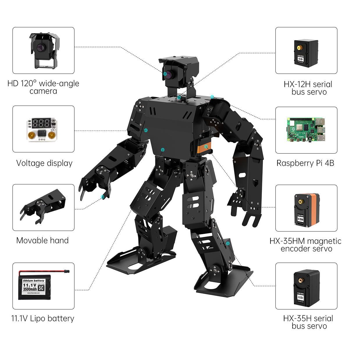 Humanoid Robot Kit with Inverse Kinematics and AI Vision